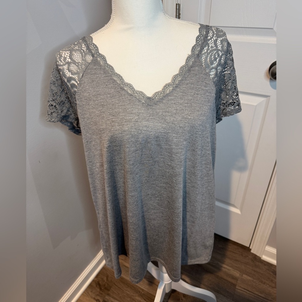 Torrid Gray Shirt with Lace Sleeves